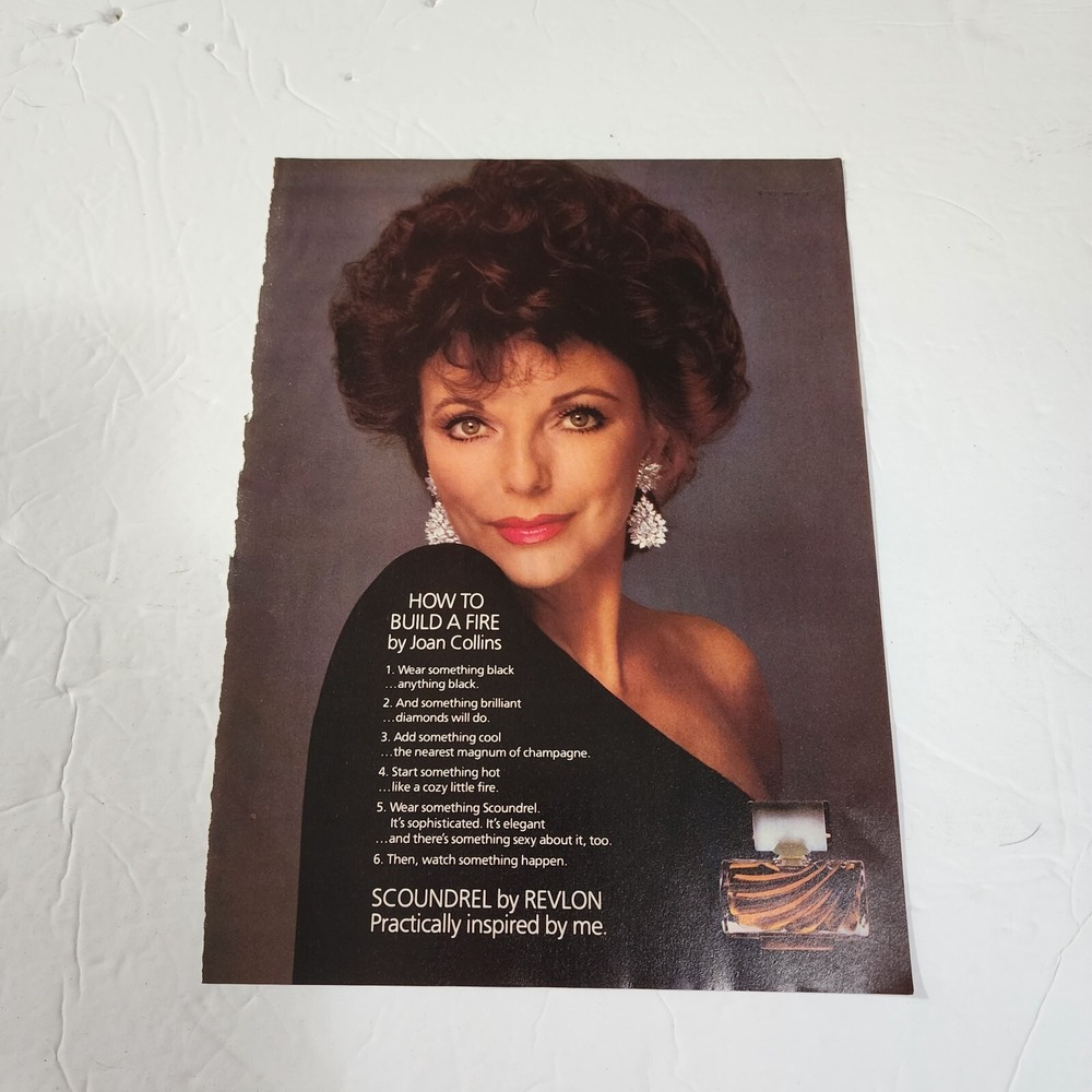 Vintage 1984 Revlon Scoundrel Print Ad Joan Collins Magazine Clipping 8x11